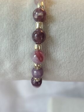 Rare Unicorn Stone Beaded Stretch Bracelet with Silver Accents